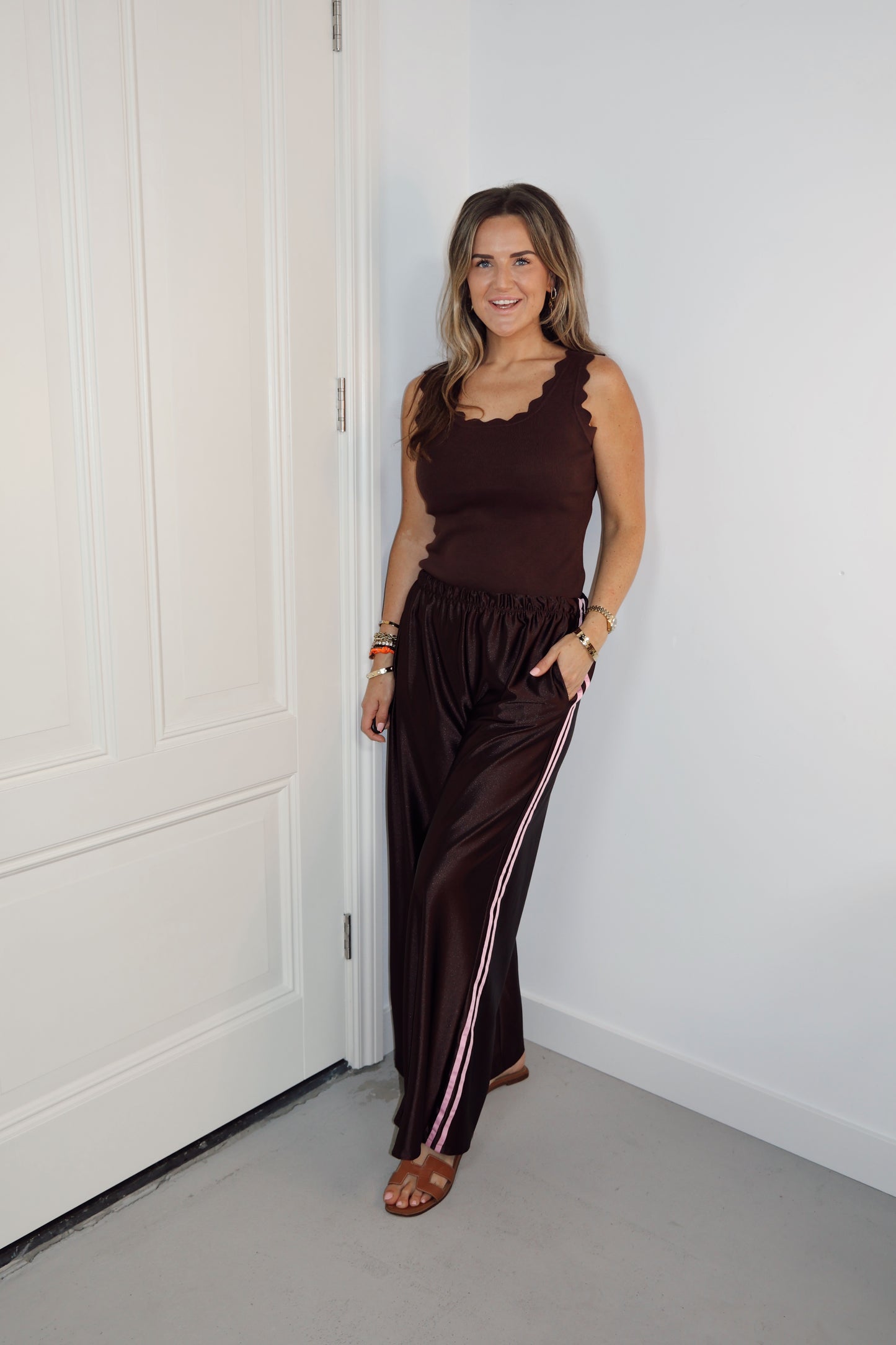Broek satijn Haley Bruin-Roze