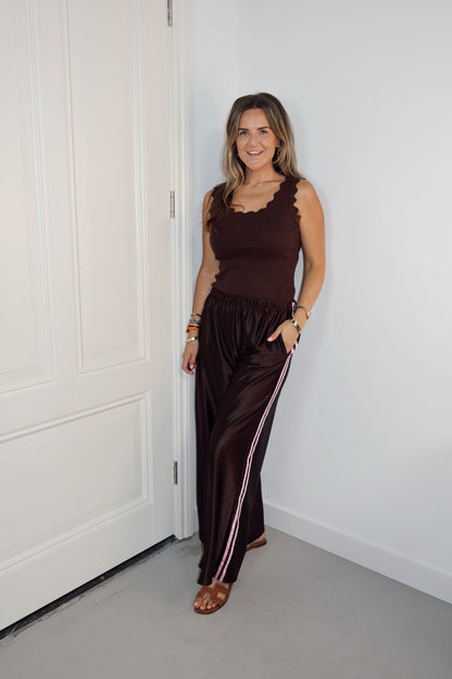 Broek satijn Haley Bruin-Roze
