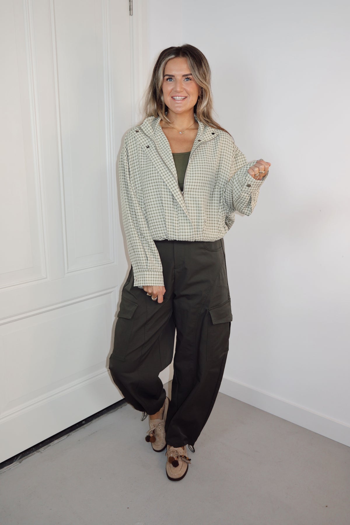Ambika Bomber blouse Elsie Groen ruit
