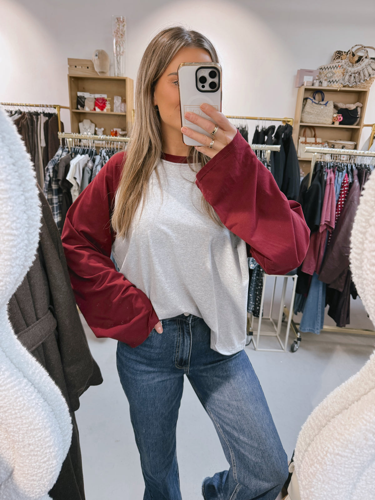 Longsleeve Denise Grijs/Burgundy