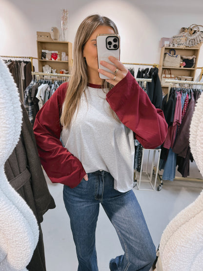 Longsleeve Denise Grijs/Burgundy