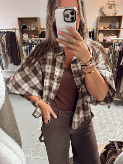 Pofblouse ruit Sisi Beige/Bruin