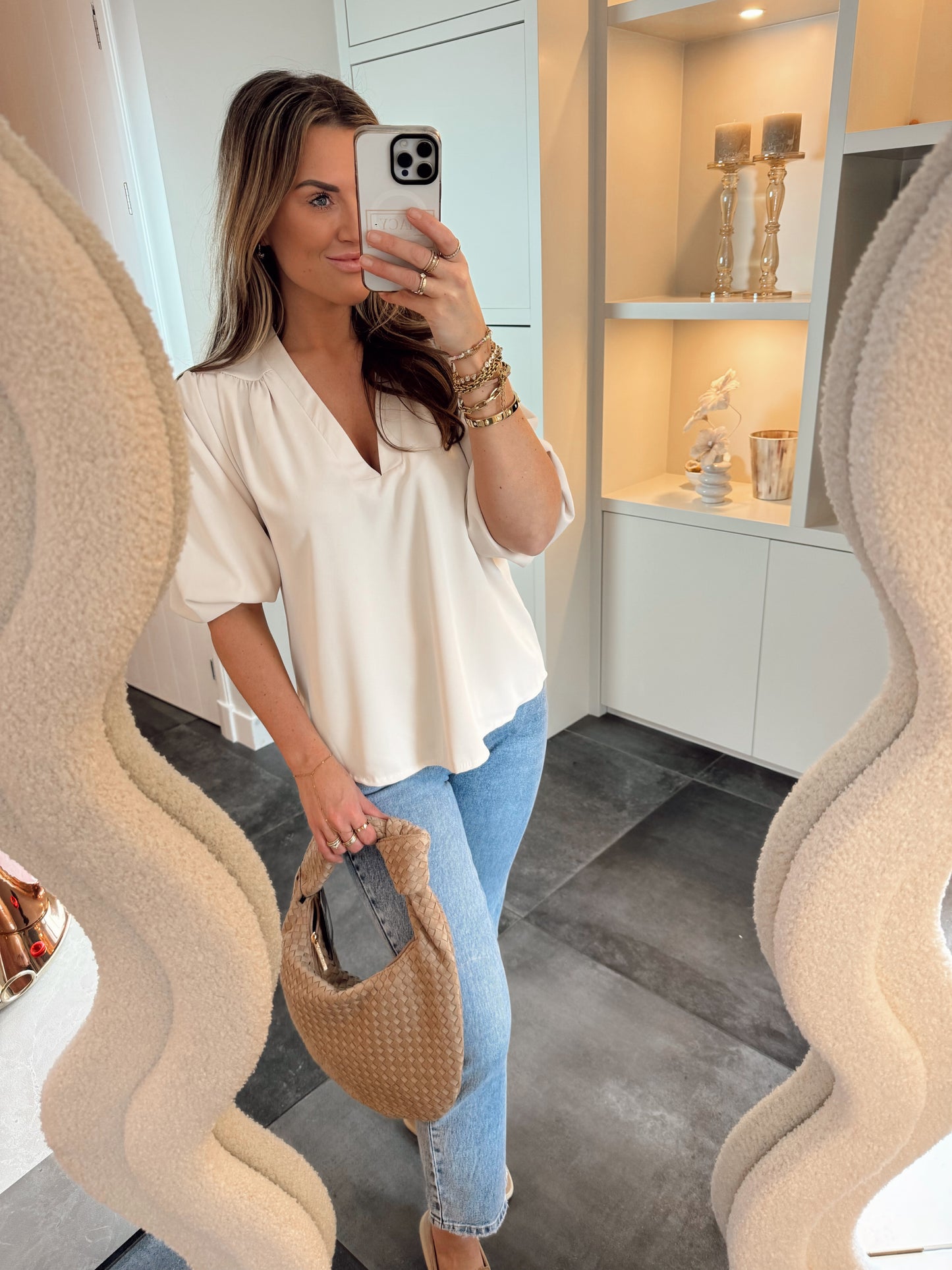 Blouse V-hals Mary Beige