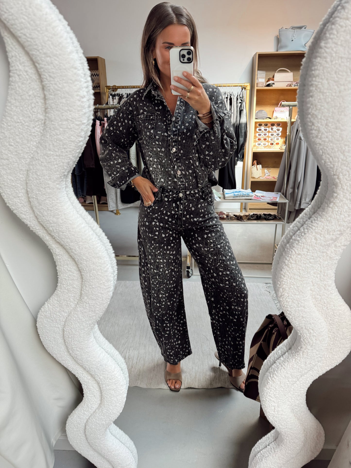 Jeans blouse Lola leopard grijs