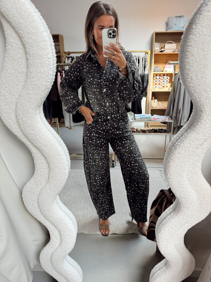 Jeans blouse Lola leopard grijs