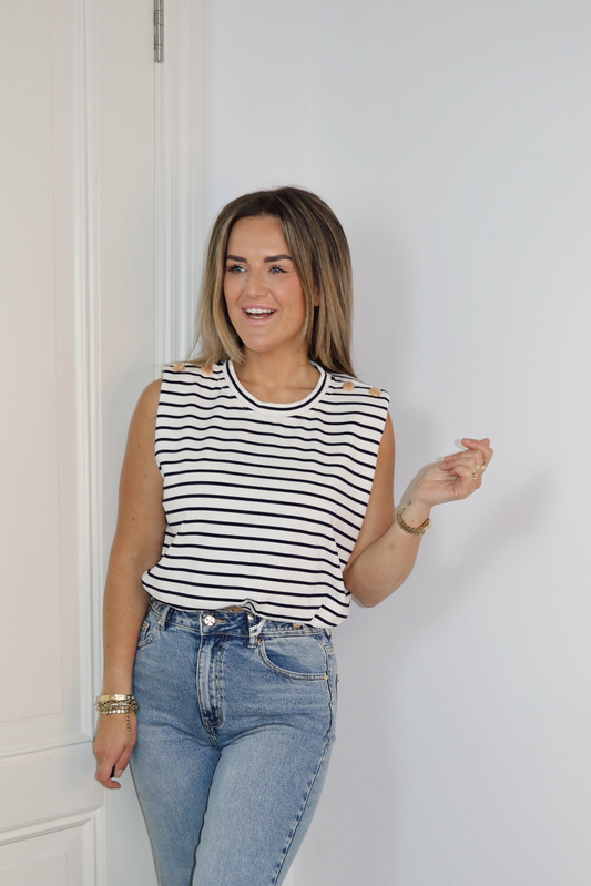 Croptop Designer streep Wit/Navy