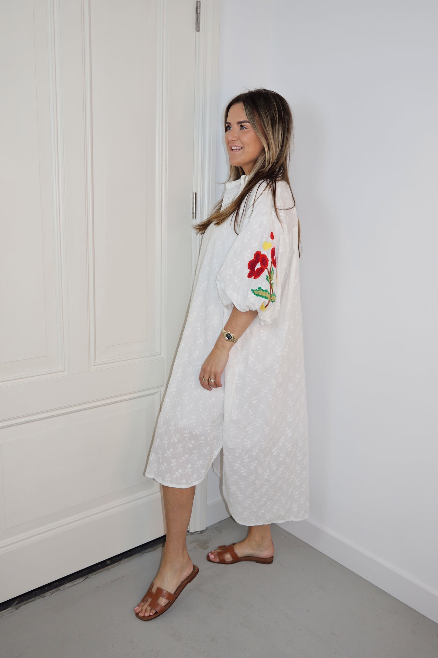 Lange jurk Anna wit met bloemenprint