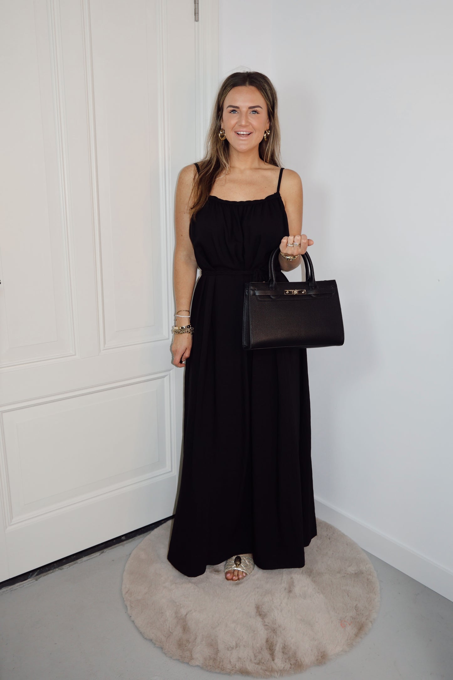 Maxi jurk spaghettibandjes Livia met ceintuur Zwart