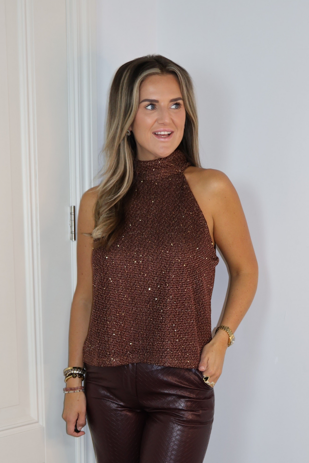 Haltertop Lurex Valerie Bruin