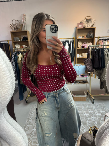 Body longsleeve stone all over Rood