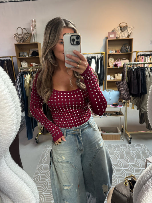 Body longsleeve stone all over Rood