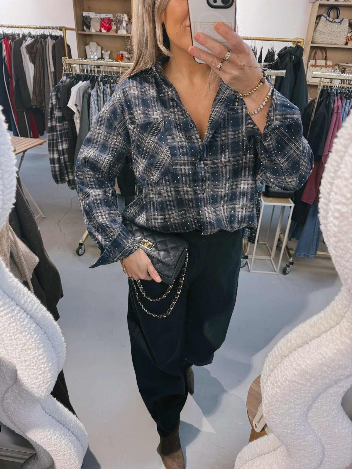 Blouse Kiana Navy mini steentjes