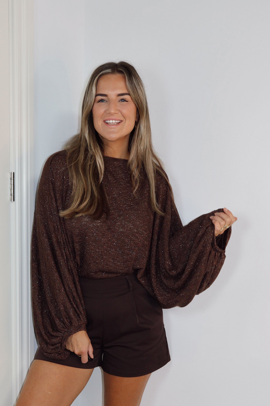 Glitter top lange mouwen Skyler Goud