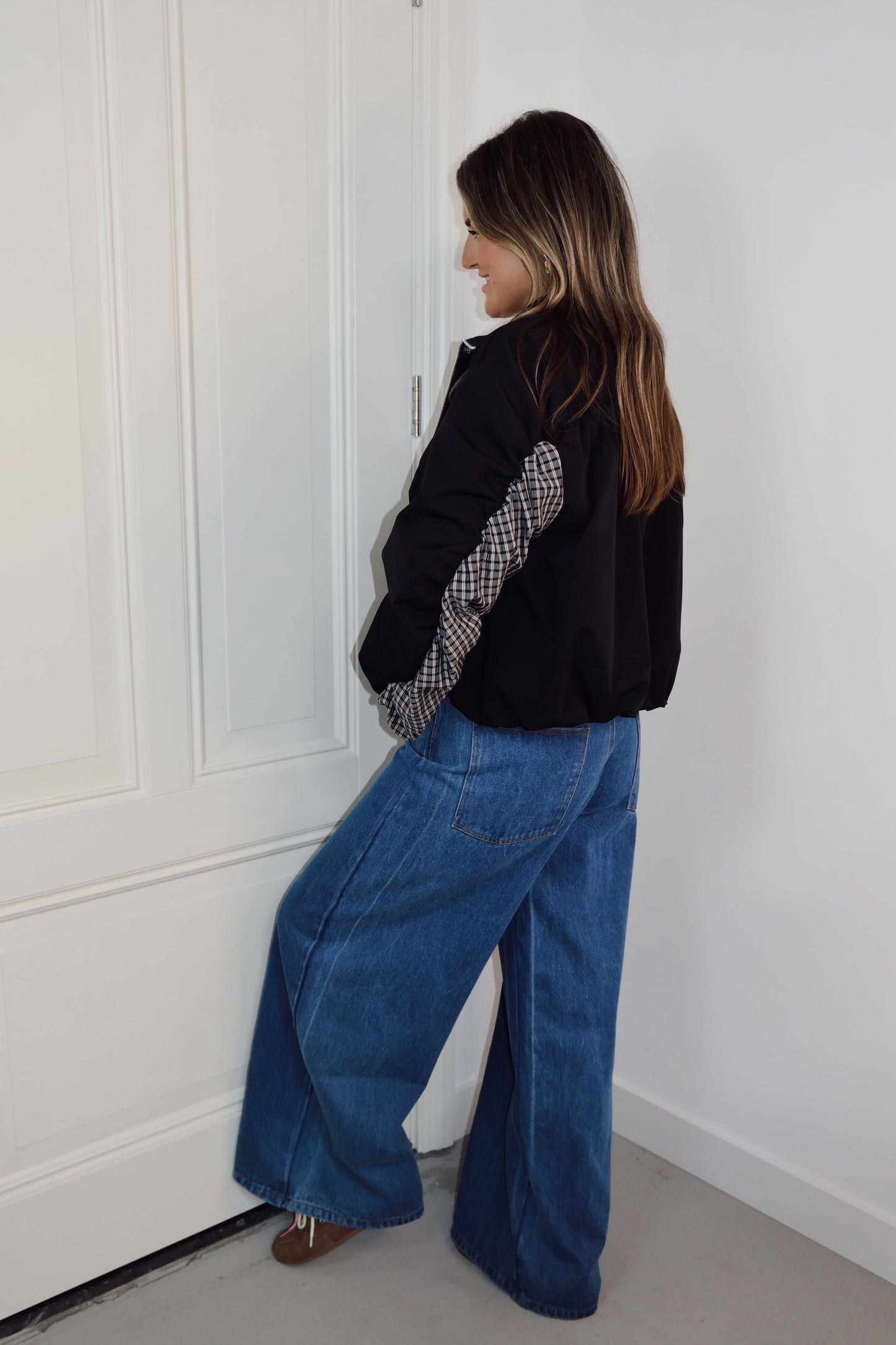 Bomber jas Jenna Zwart/ruit