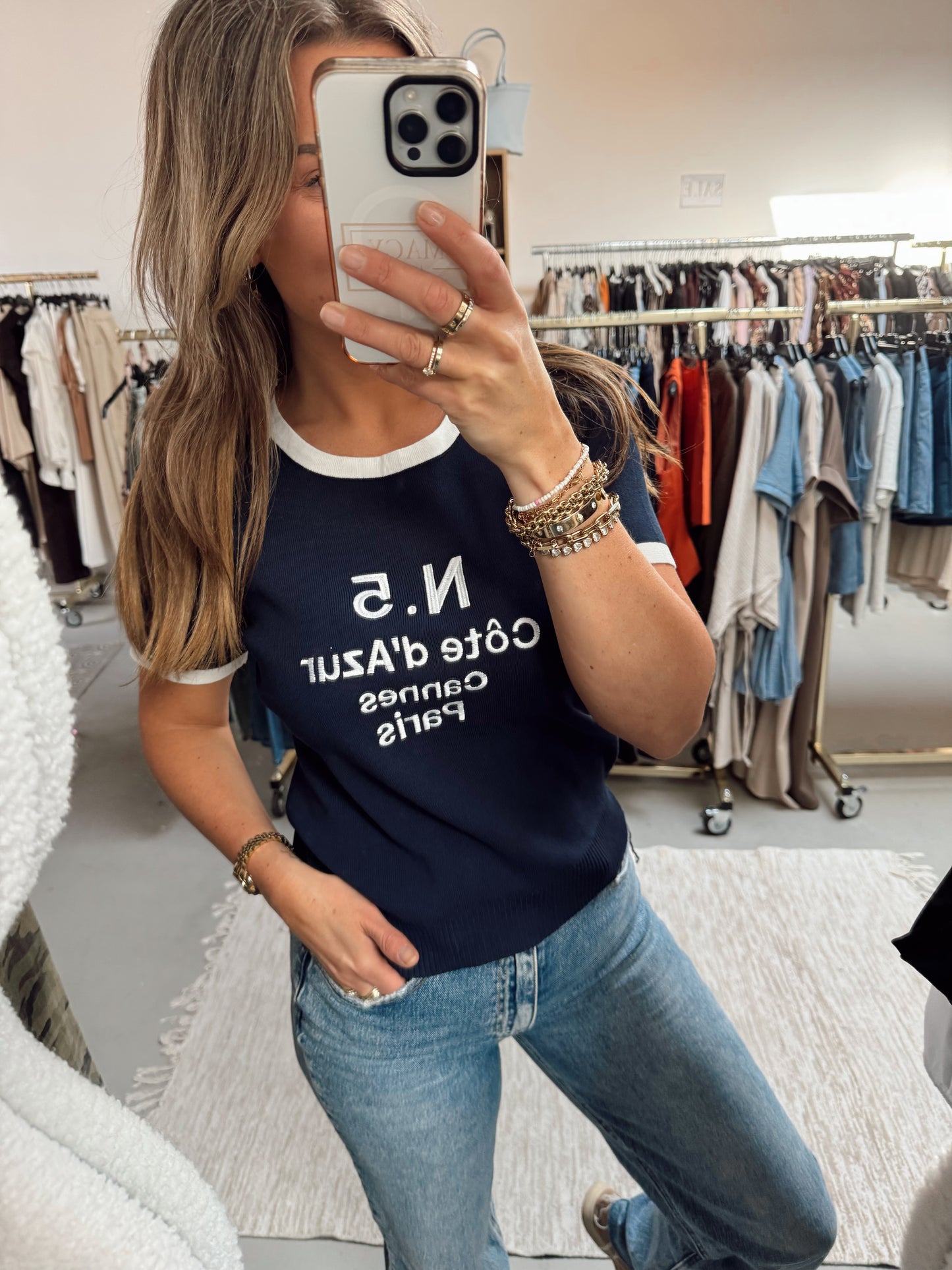 T-shirt Cote D'Azur Navy/Wit
