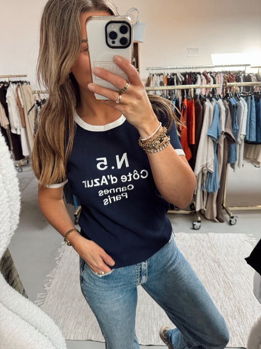 T-shirt Cote D'Azur Navy/Wit