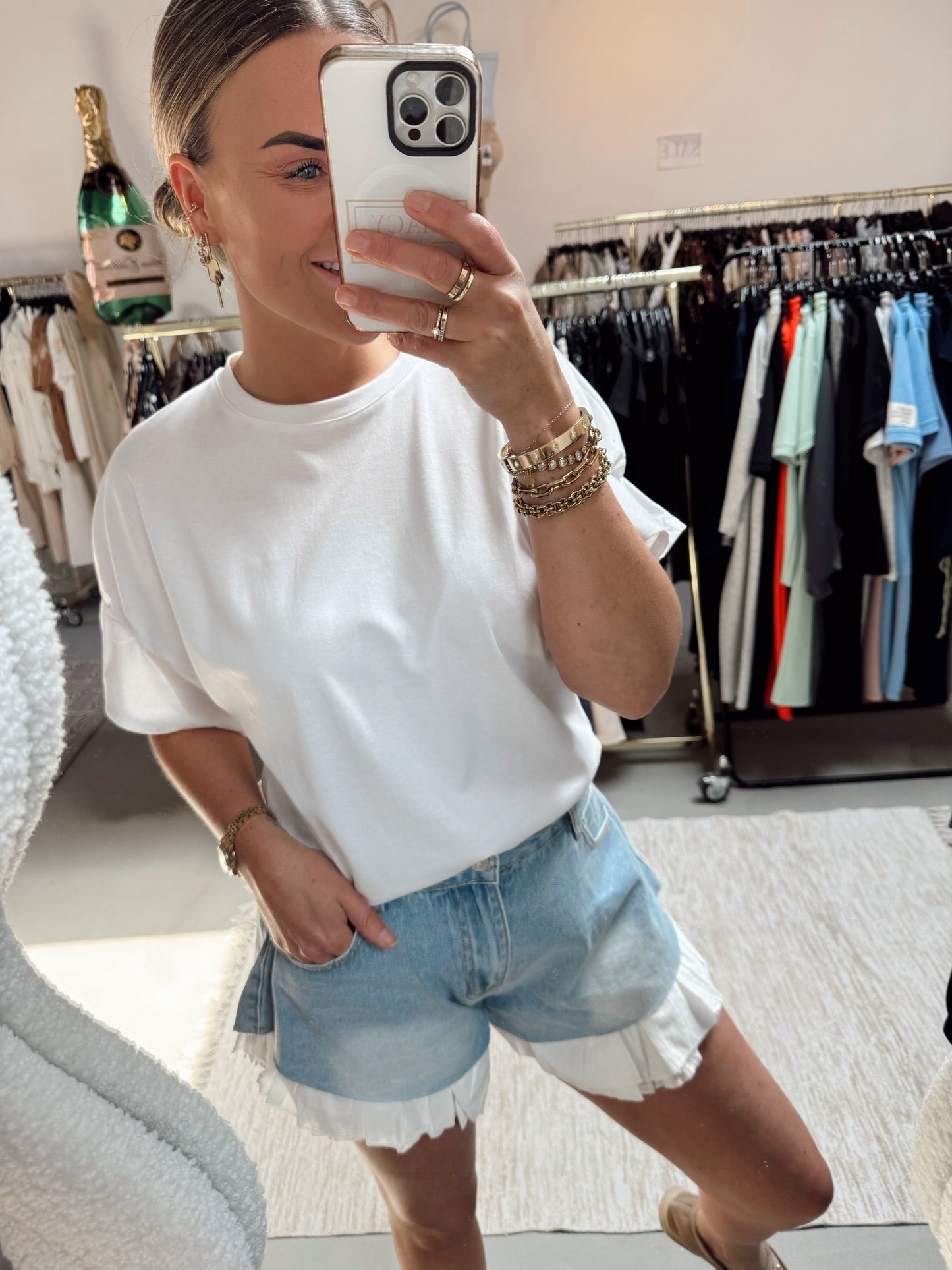 Jeans short Peggy Jeans met ruffel wit