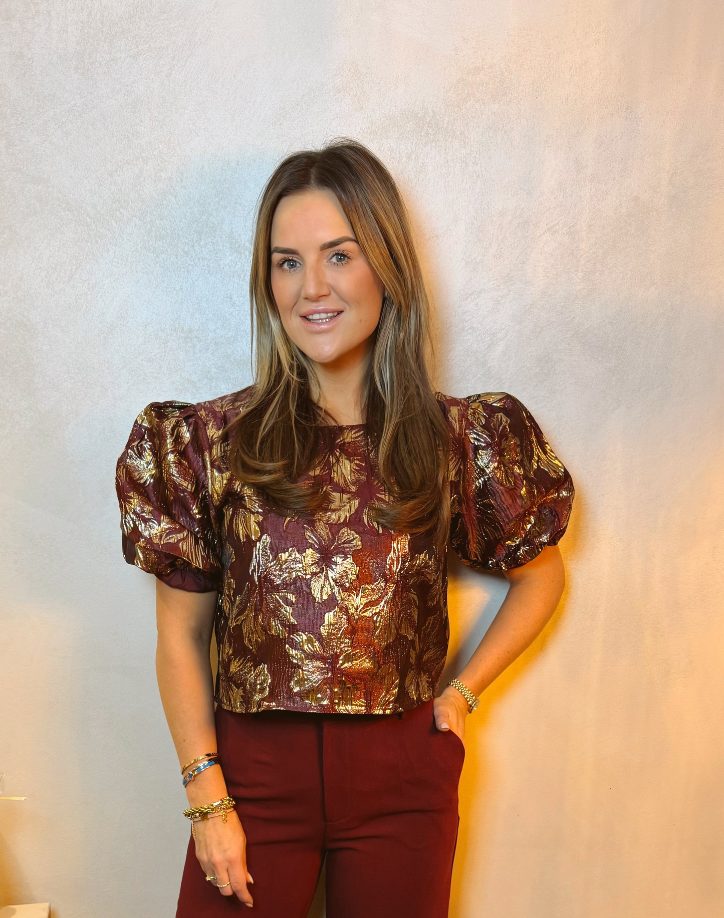 Top pofmouw Shiny Burgundy/Goud