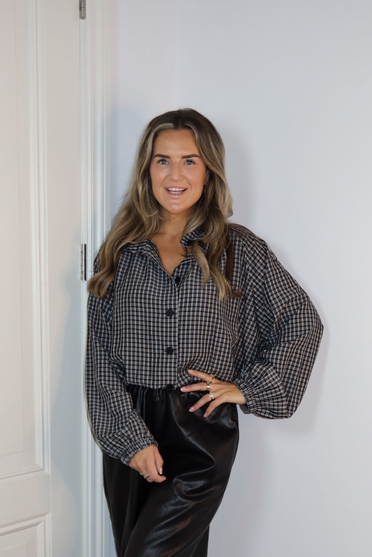 Blouse bomberstyle Ruit zwart