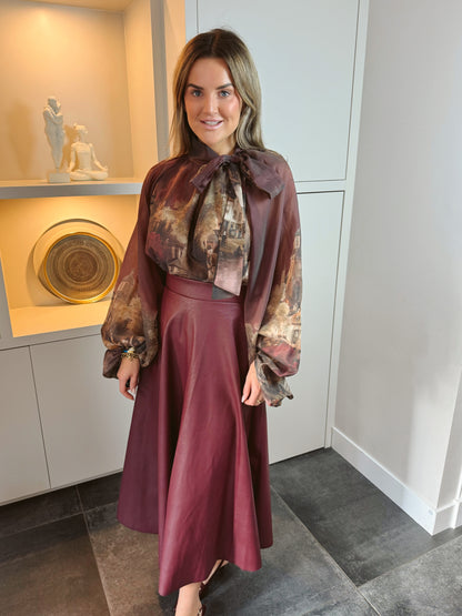 Blouse print Bow Burgundy