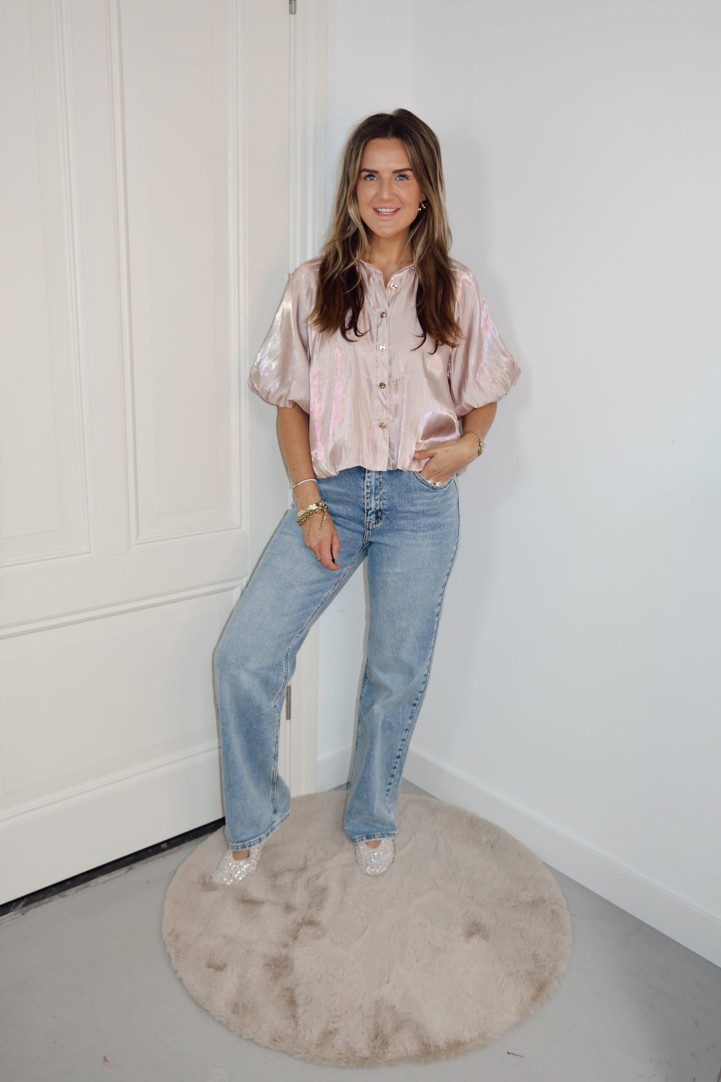 Blouse pofmouwen Goldy Roze