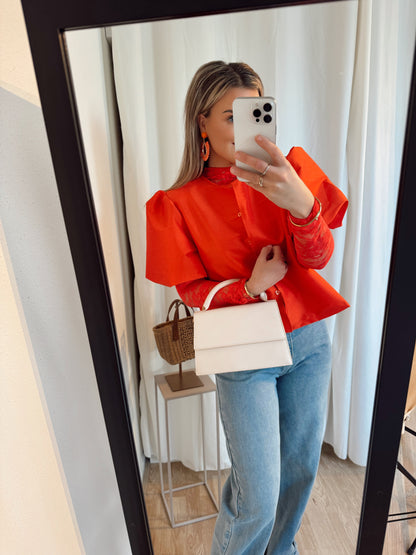 Julie top Oranje pofmouwen