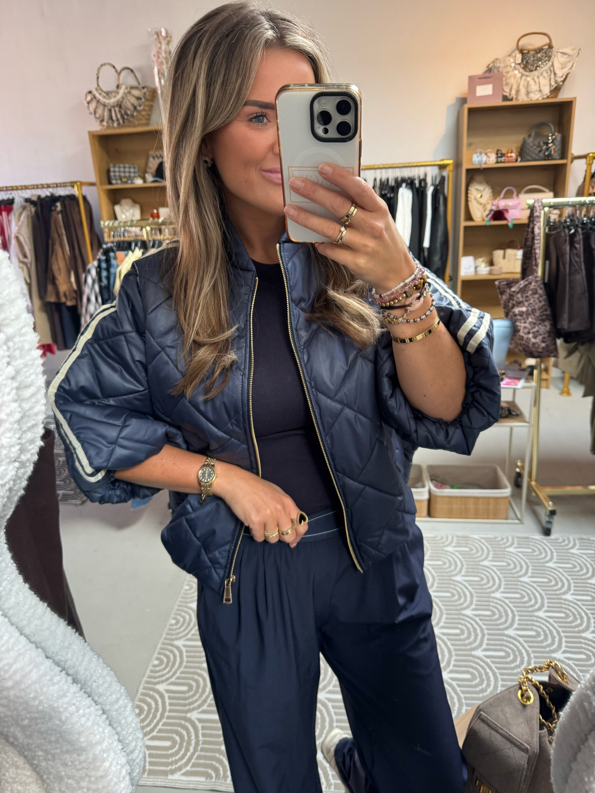 Bomberjack streep Billy Navy/wit