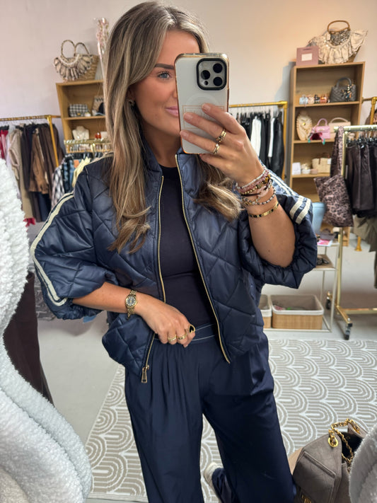 Bomberjack streep Billy Navy/wit
