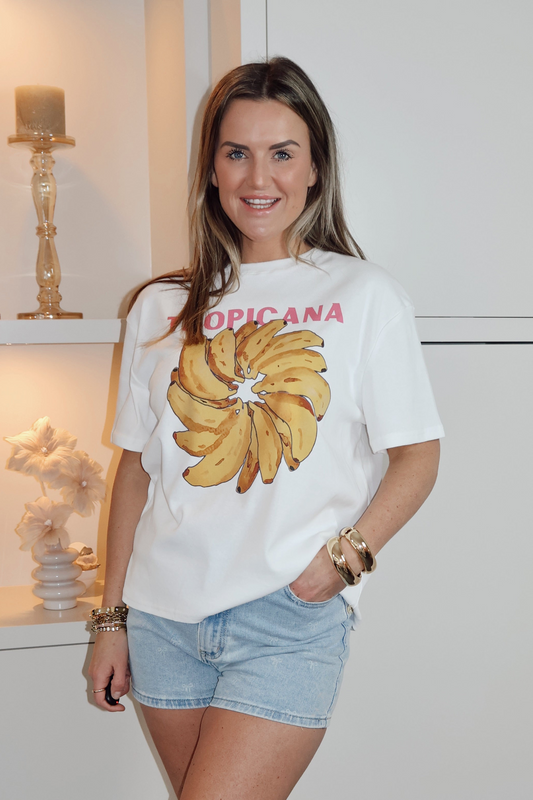 Ambika T-shirt Tropicana Wit/Roze