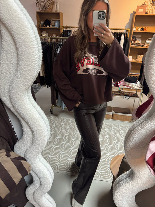 PU leren broek ruit Fenna Bruin