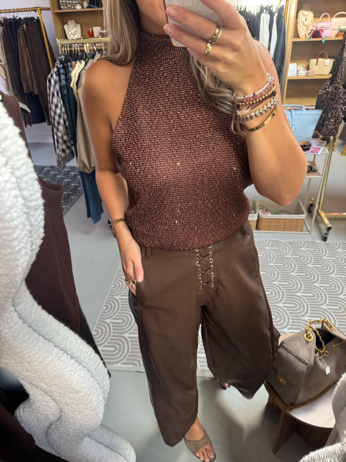 Haltertop Lurex Valerie Bruin