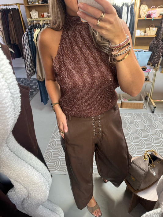 Haltertop Lurex Valerie Bruin