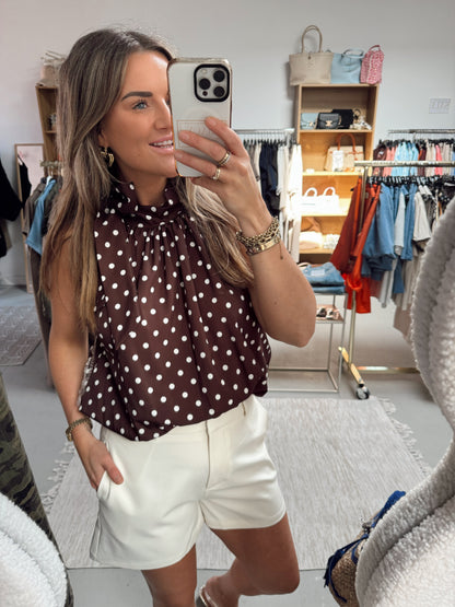 Halter pof top Kim stippen bruin/beige