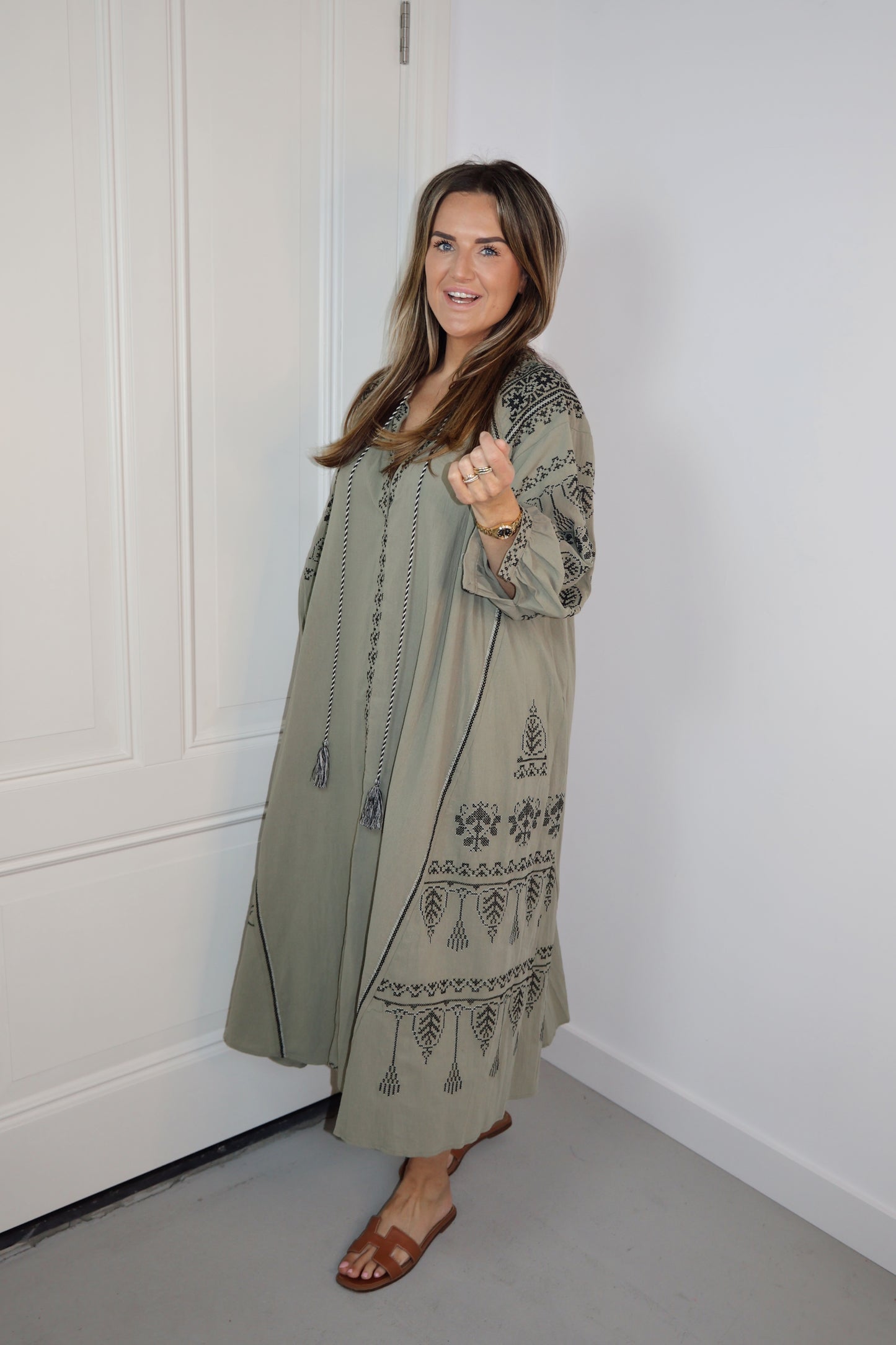Lange jurk Desi Army/Zwart