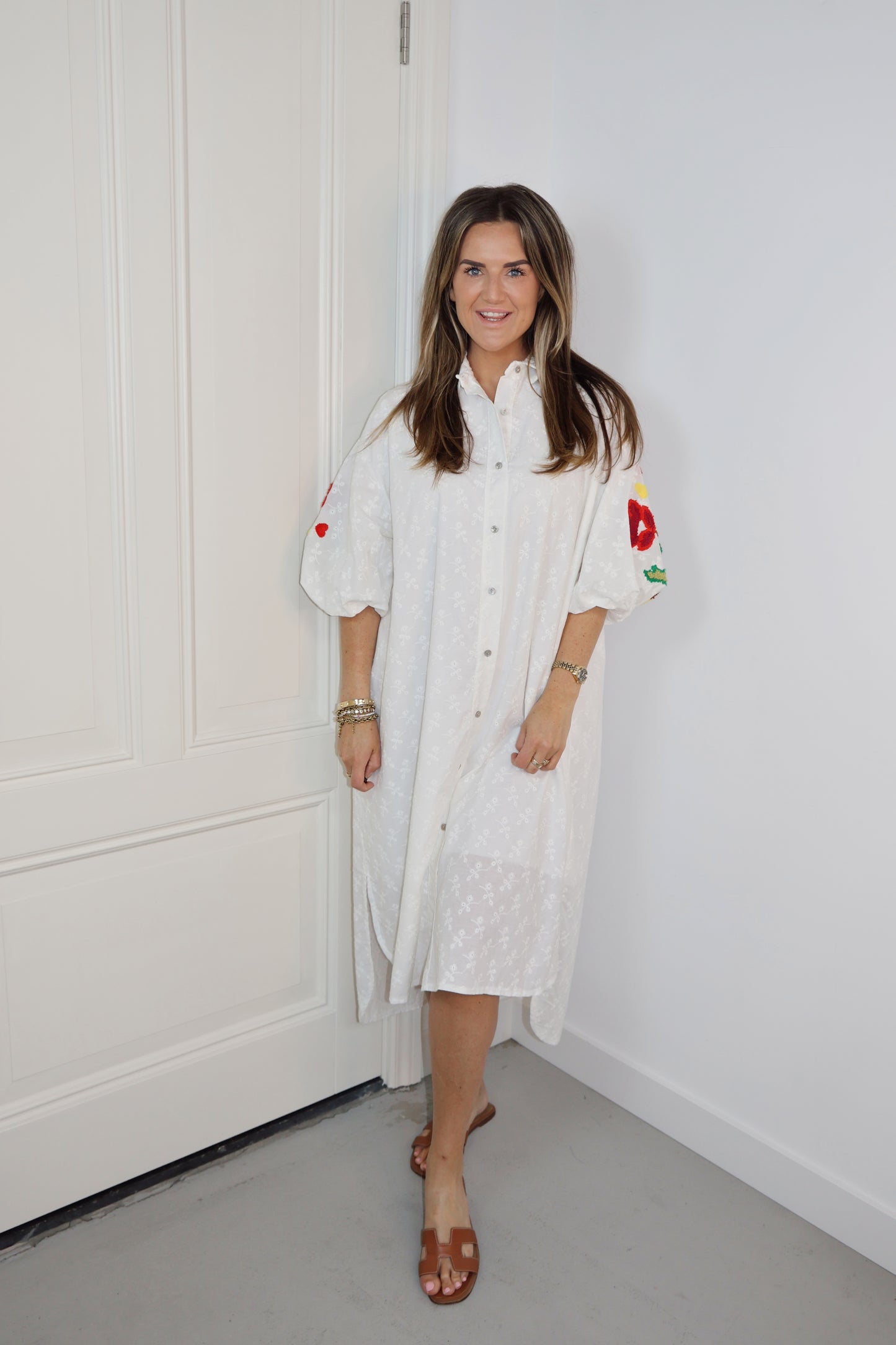 Lange jurk Anna wit met bloemenprint