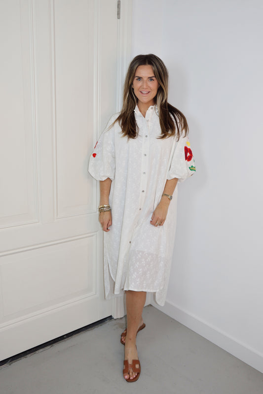 Lange jurk Anna wit met bloemenprint