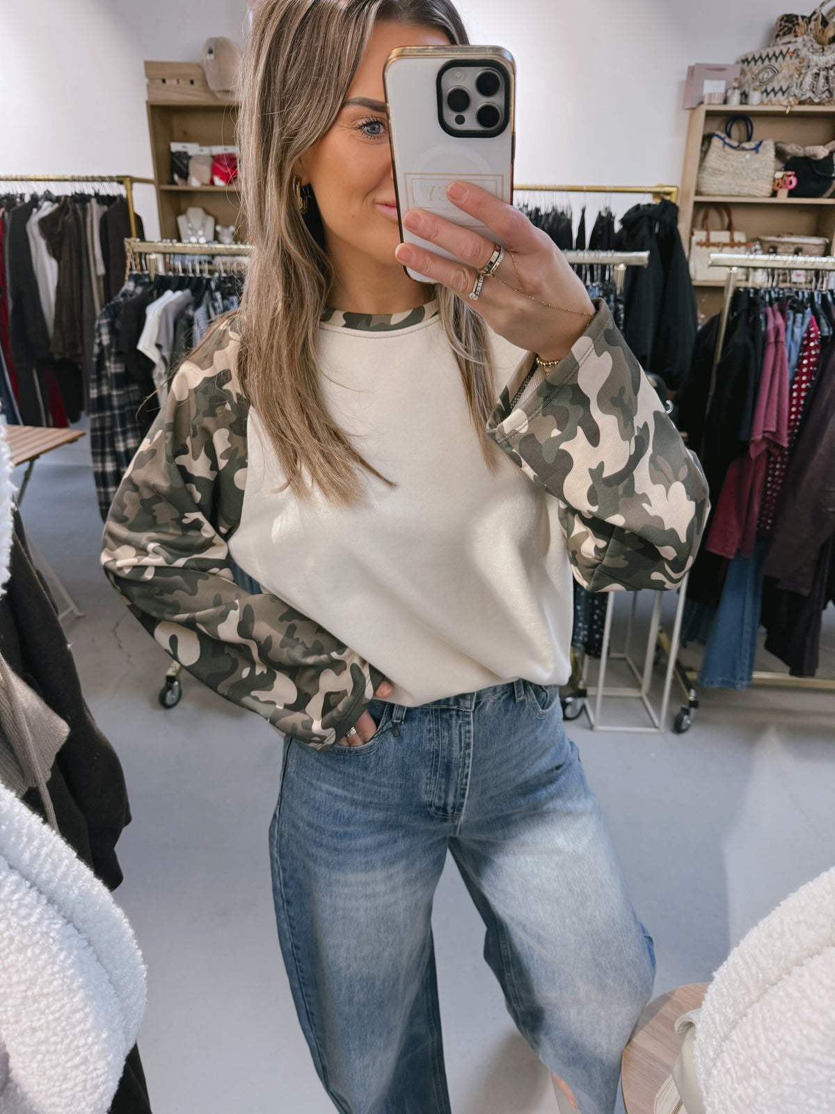 Trui army mouwen Beige