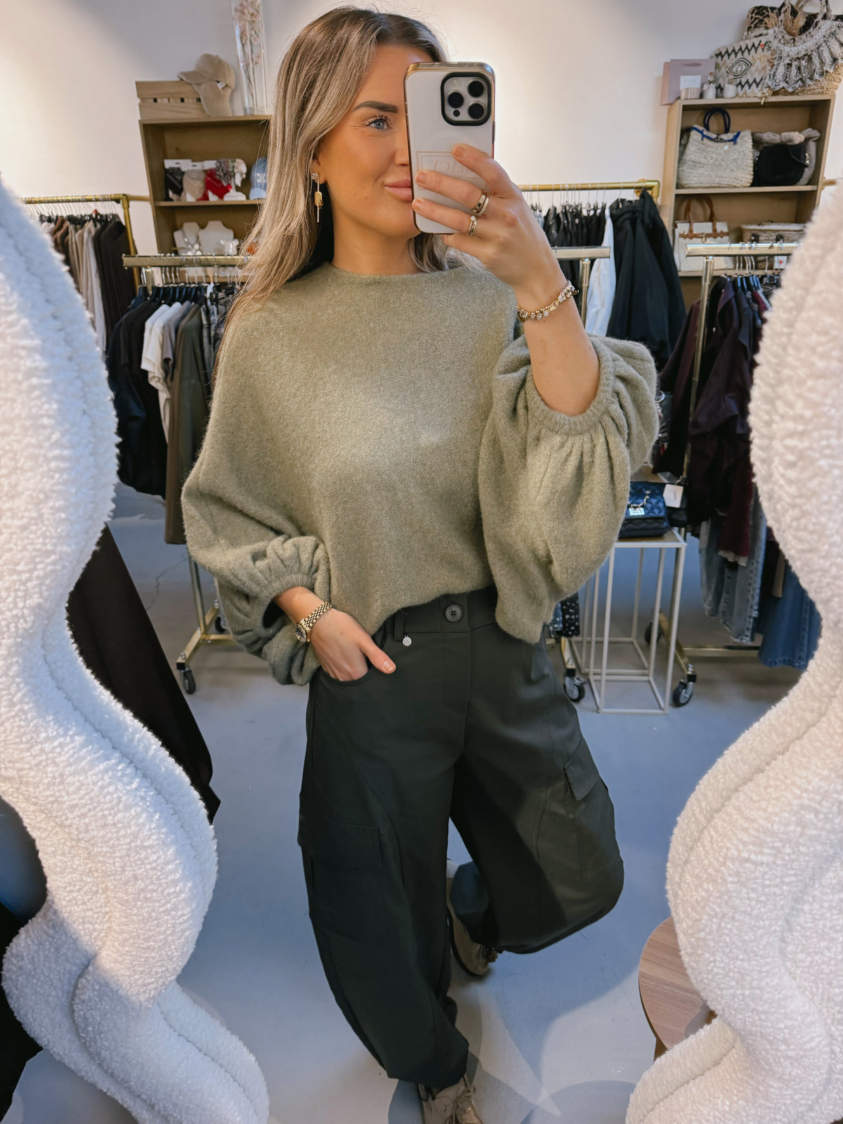Off shoulder trui Milly Pistache groen