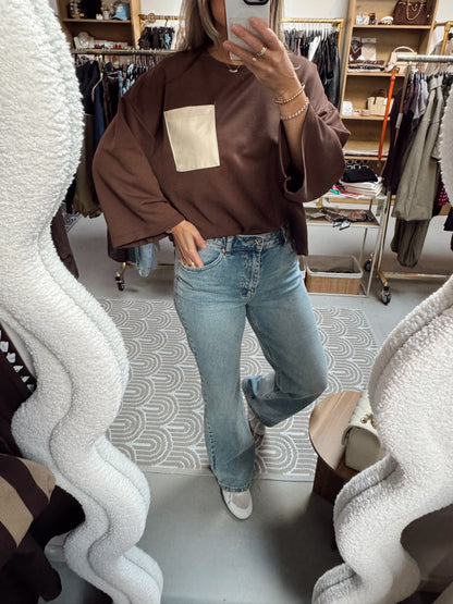Sweater top PU zak Feline Bruin/beige