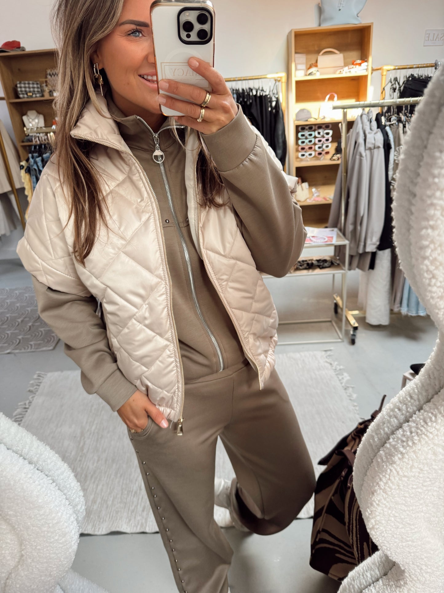 Bodywarmer stiksels Shy Beige
