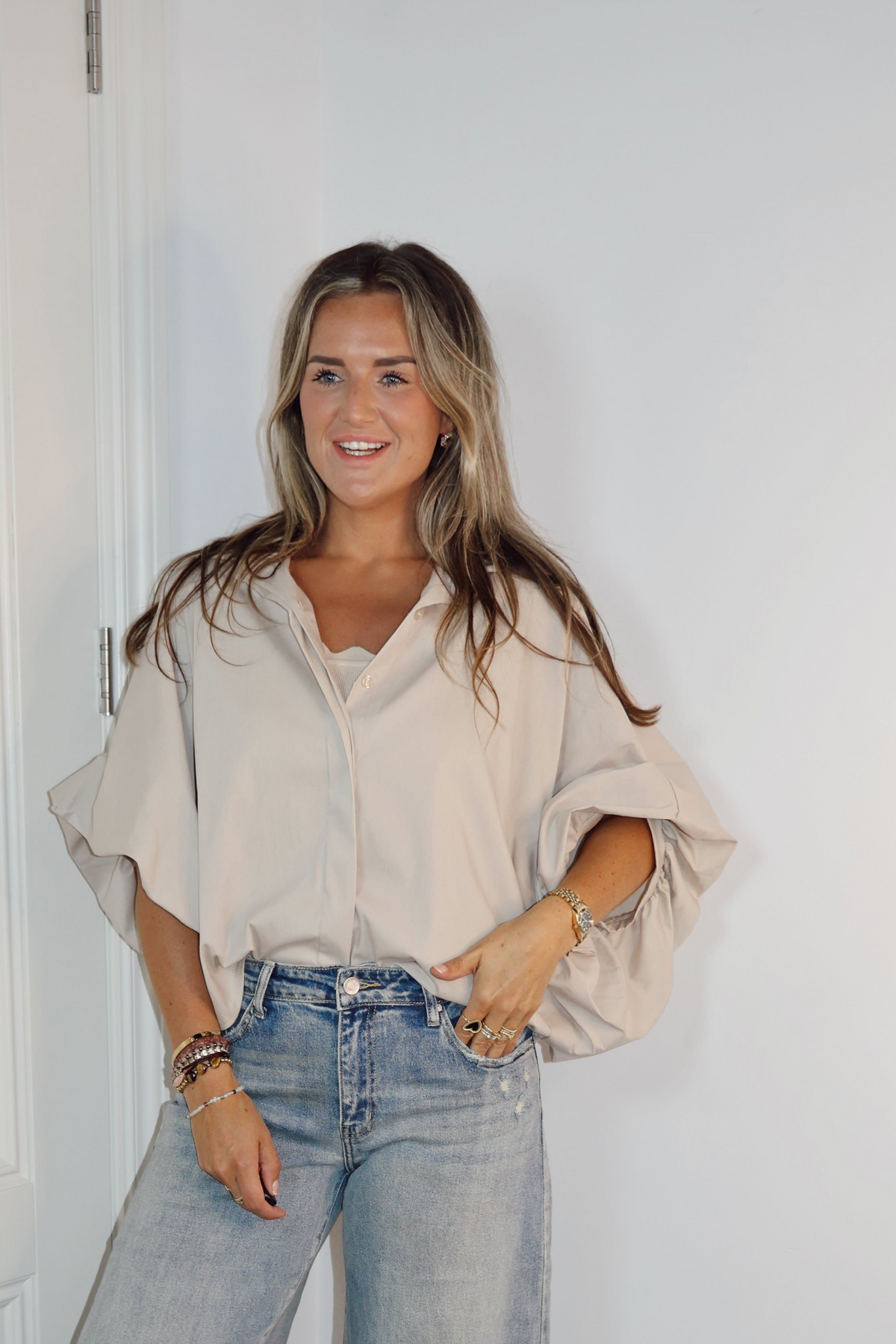 Blouse pofmouw Kim Beige