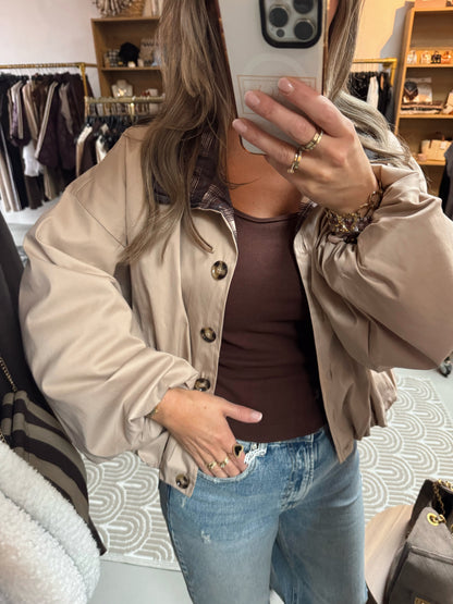 Bomber Kelsey kraag ruit Beige