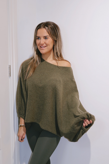 Off shoulder trui Milly Army Green