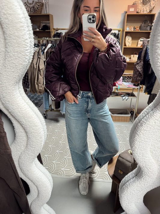 Bomberjack streep Ginny lange mouw Plum/Beige