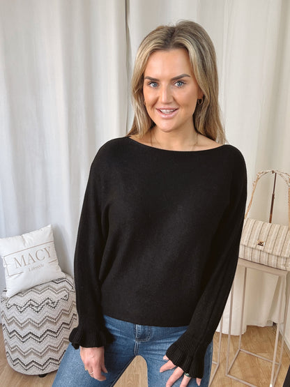 Vlinder Ruffle Top Zwart