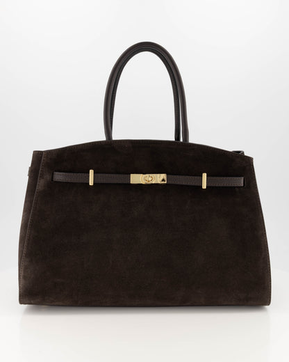 100% Suede Schouder tas Braga Donkerbruin