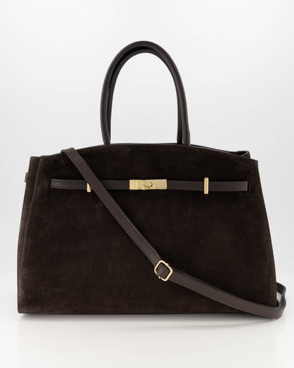 100% Suede Schouder tas Braga Donkerbruin