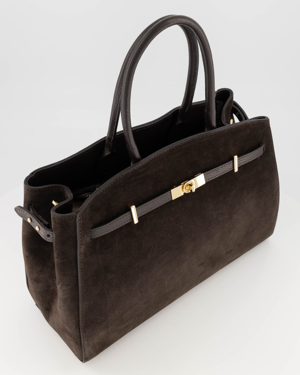 100% Suede Schouder tas Braga Donkerbruin