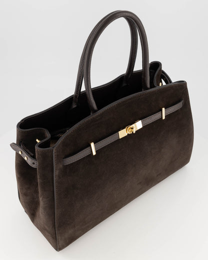 100% Suede Schouder tas Braga Donkerbruin