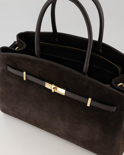 100% Suede Schouder tas Braga Donkerbruin